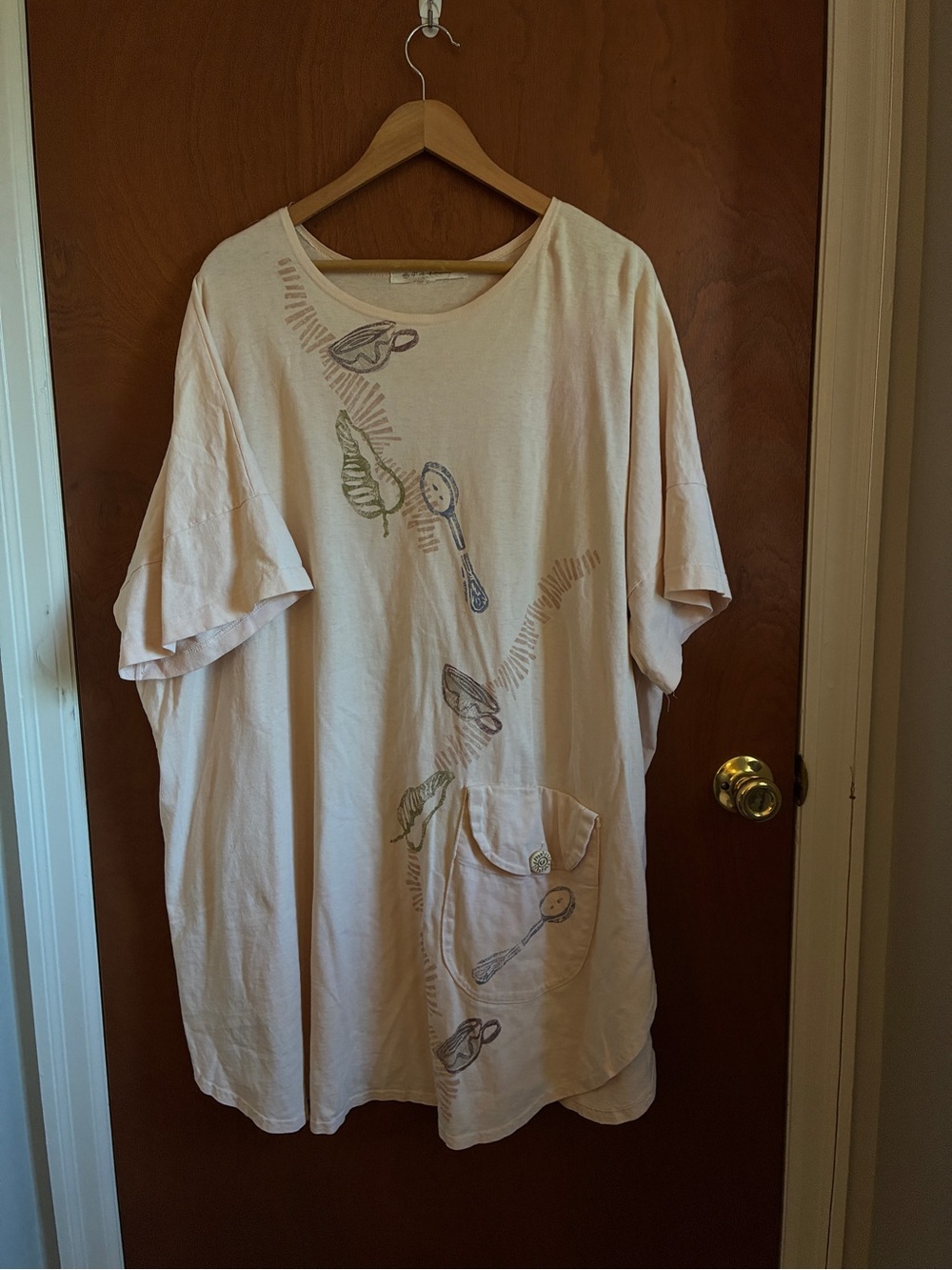 Blue Fish Pale Pink Short-Sleeve Tunic with Utensil Print